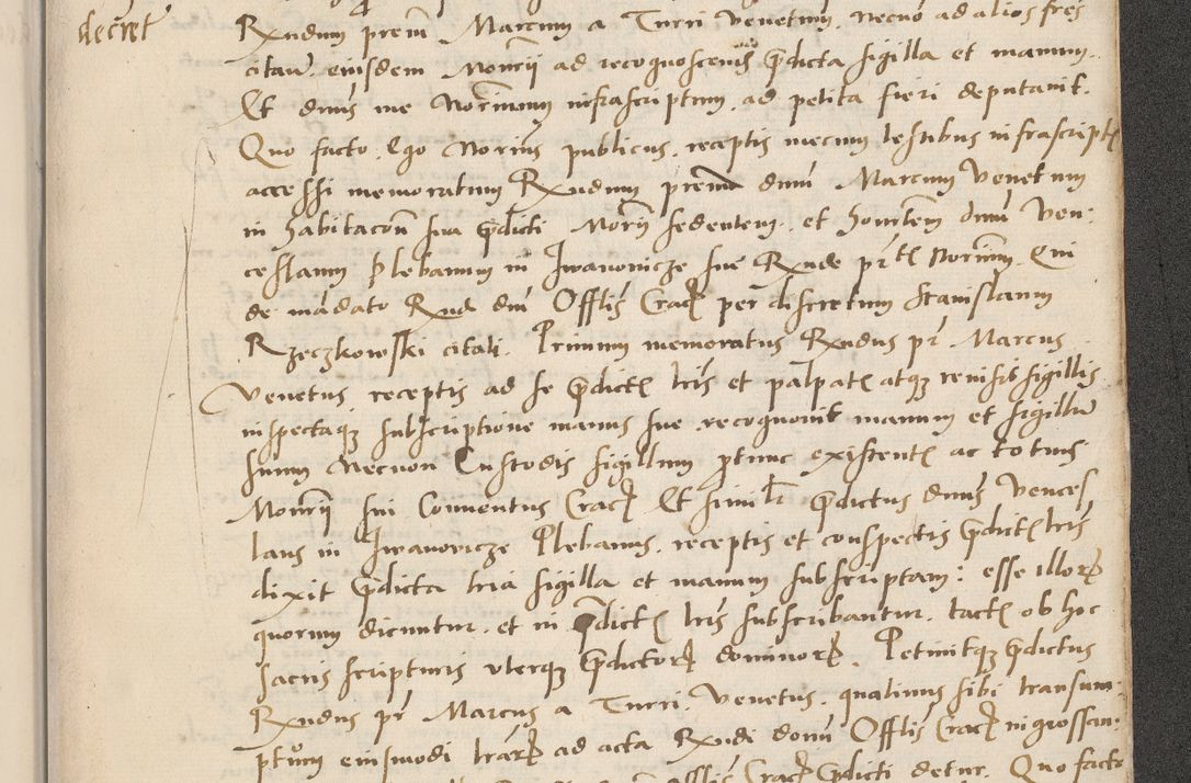 Zdjęcie nr 747 dla obiektu archiwalnego: Acta actorum causarum, sentenciarum et obligacionum coram reverendo patre domino Paulo Crassowsky Warssoviensi et Omnium Sanctorum preposito, canonico et officiali generali Cracoviensi ad annum Domini millesimum quingentesimum quadraresimum quatrum, cuius indicio est secunda pontificatus sanctissimi in Christo patris et domini nostri domini Pauli divina providencia pape tercii anno ipsius decimo, a die ac mense infrascriptis feliciter continuantur