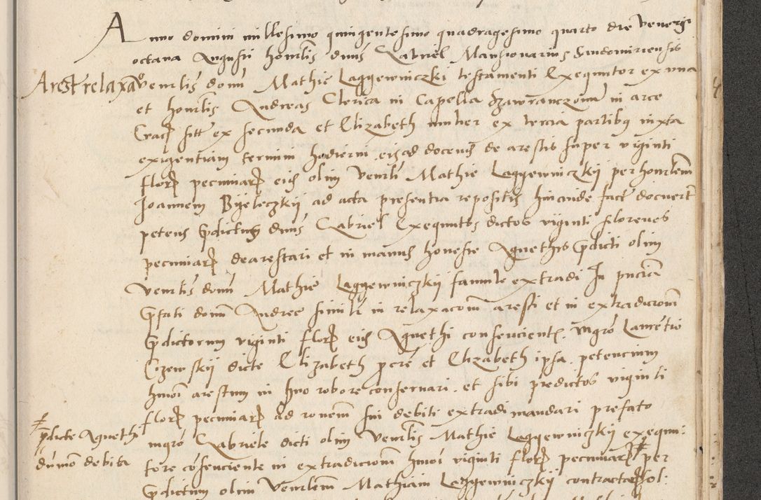 Zdjęcie nr 705 dla obiektu archiwalnego: Acta actorum causarum, sentenciarum et obligacionum coram reverendo patre domino Paulo Crassowsky Warssoviensi et Omnium Sanctorum preposito, canonico et officiali generali Cracoviensi ad annum Domini millesimum quingentesimum quadraresimum quatrum, cuius indicio est secunda pontificatus sanctissimi in Christo patris et domini nostri domini Pauli divina providencia pape tercii anno ipsius decimo, a die ac mense infrascriptis feliciter continuantur