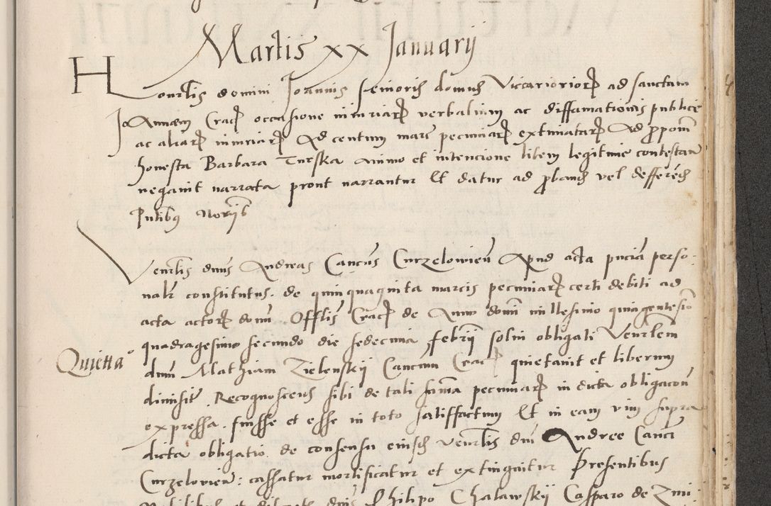 Zdjęcie nr 687 dla obiektu archiwalnego: Acta actorum causarum, sentenciarum et obligacionum coram reverendo patre domino Paulo Crassowsky Warssoviensi et Omnium Sanctorum preposito, canonico et officiali generali Cracoviensi ad annum Domini millesimum quingentesimum quadraresimum quatrum, cuius indicio est secunda pontificatus sanctissimi in Christo patris et domini nostri domini Pauli divina providencia pape tercii anno ipsius decimo, a die ac mense infrascriptis feliciter continuantur