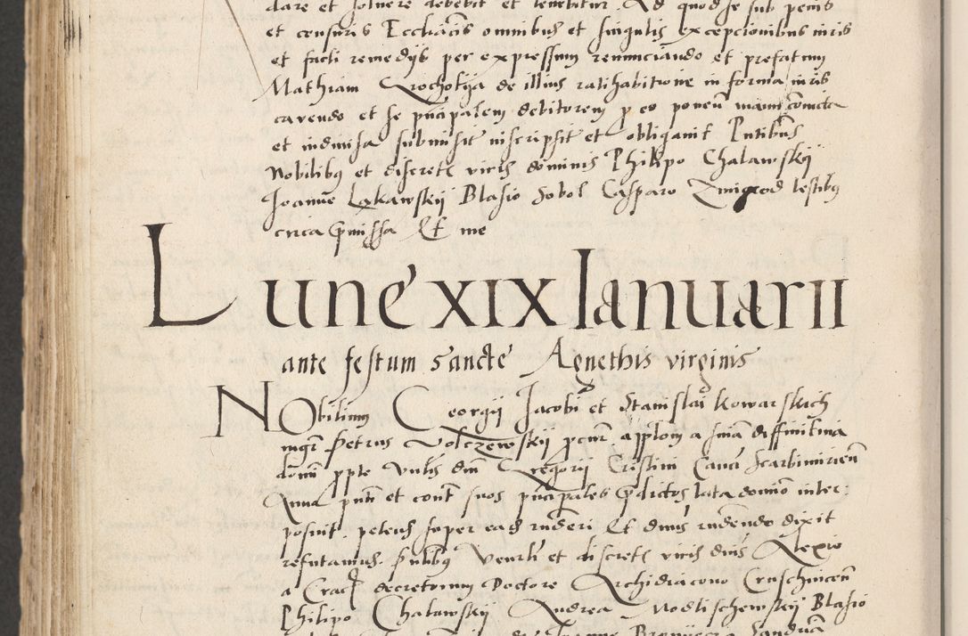 Zdjęcie nr 682 dla obiektu archiwalnego: Acta actorum causarum, sentenciarum et obligacionum coram reverendo patre domino Paulo Crassowsky Warssoviensi et Omnium Sanctorum preposito, canonico et officiali generali Cracoviensi ad annum Domini millesimum quingentesimum quadraresimum quatrum, cuius indicio est secunda pontificatus sanctissimi in Christo patris et domini nostri domini Pauli divina providencia pape tercii anno ipsius decimo, a die ac mense infrascriptis feliciter continuantur