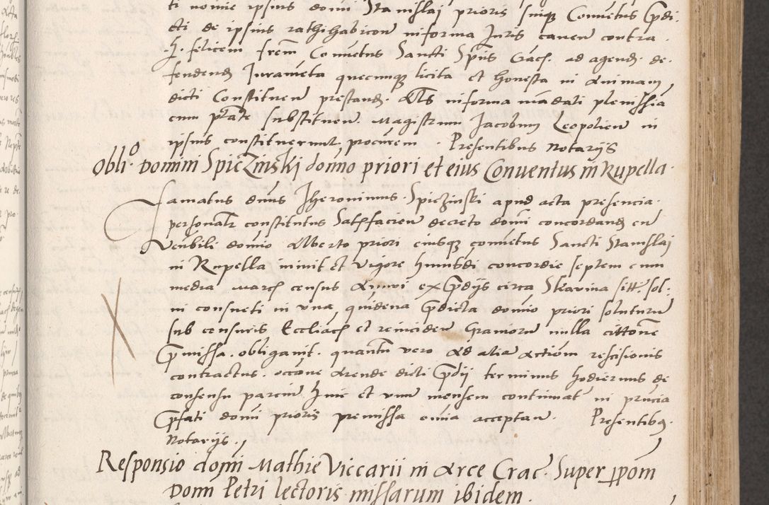 Zdjęcie nr 143 dla obiektu archiwalnego: Acta actorum coram reverendo patre domino Benedicto Isdbienski cancellario Gnesnesi, canonico et reverendissimi in Christo patris et domini domini Petri Dei gratia archiepiscopi Gnesnensis et episcopi Cracoviensis sedisque apostolice legati nati et primatis Regni Polonie, vicarioque in spiritualibus generali Cracoviensi ad annum Domini millesimum quingentisimum quadragesimum primum, cuius indictio est quatuordecima, pontificatus sanctissimi in Christo patris et domini nostri domini Pauli divina providencia pape tercii, anno ipsius septimo, feliciter continuantur. Dii cepta secundent