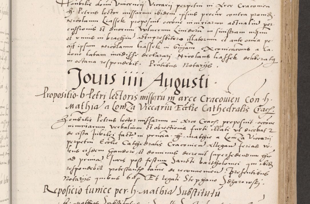 Zdjęcie nr 127 dla obiektu archiwalnego: Acta actorum coram reverendo patre domino Benedicto Isdbienski cancellario Gnesnesi, canonico et reverendissimi in Christo patris et domini domini Petri Dei gratia archiepiscopi Gnesnensis et episcopi Cracoviensis sedisque apostolice legati nati et primatis Regni Polonie, vicarioque in spiritualibus generali Cracoviensi ad annum Domini millesimum quingentisimum quadragesimum primum, cuius indictio est quatuordecima, pontificatus sanctissimi in Christo patris et domini nostri domini Pauli divina providencia pape tercii, anno ipsius septimo, feliciter continuantur. Dii cepta secundent