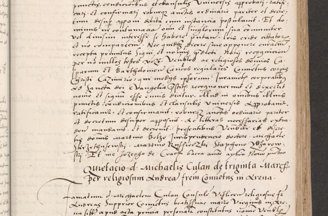 Zdjęcie nr 63 dla obiektu archiwalnego: Acta actorum coram reverendo patre domino Benedicto Isdbienski cancellario Gnesnesi, canonico et reverendissimi in Christo patris et domini domini Petri Dei gratia archiepiscopi Gnesnensis et episcopi Cracoviensis sedisque apostolice legati nati et primatis Regni Polonie, vicarioque in spiritualibus generali Cracoviensi ad annum Domini millesimum quingentisimum quadragesimum primum, cuius indictio est quatuordecima, pontificatus sanctissimi in Christo patris et domini nostri domini Pauli divina providencia pape tercii, anno ipsius septimo, feliciter continuantur. Dii cepta secundent