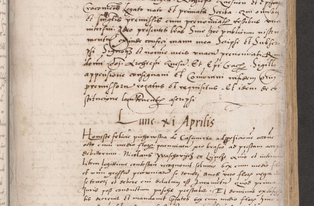 Zdjęcie nr 15 dla obiektu archiwalnego: Acta actorum coram reverendo patre domino Benedicto Isdbienski cancellario Gnesnesi, canonico et reverendissimi in Christo patris et domini domini Petri Dei gratia archiepiscopi Gnesnensis et episcopi Cracoviensis sedisque apostolice legati nati et primatis Regni Polonie, vicarioque in spiritualibus generali Cracoviensi ad annum Domini millesimum quingentisimum quadragesimum primum, cuius indictio est quatuordecima, pontificatus sanctissimi in Christo patris et domini nostri domini Pauli divina providencia pape tercii, anno ipsius septimo, feliciter continuantur. Dii cepta secundent