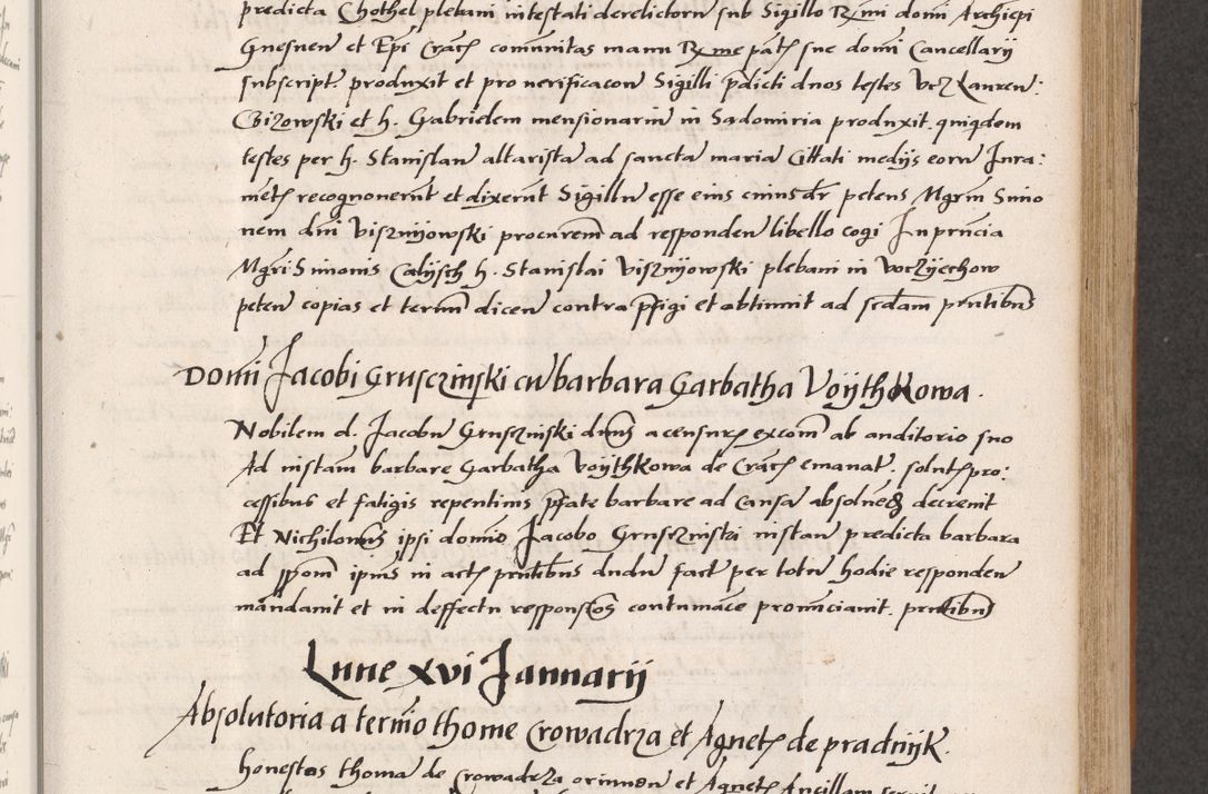 Zdjęcie nr 273 dla obiektu archiwalnego: Acta actorum coram reverendo patre domino Benedicto Isdbienski cancellario Gnesnesi, canonico et reverendissimi in Christo patris et domini domini Petri Dei gratia archiepiscopi Gnesnensis et episcopi Cracoviensis sedisque apostolice legati nati et primatis Regni Polonie, vicarioque in spiritualibus generali Cracoviensi ad annum Domini millesimum quingentisimum quadragesimum primum, cuius indictio est quatuordecima, pontificatus sanctissimi in Christo patris et domini nostri domini Pauli divina providencia pape tercii, anno ipsius septimo, feliciter continuantur. Dii cepta secundent