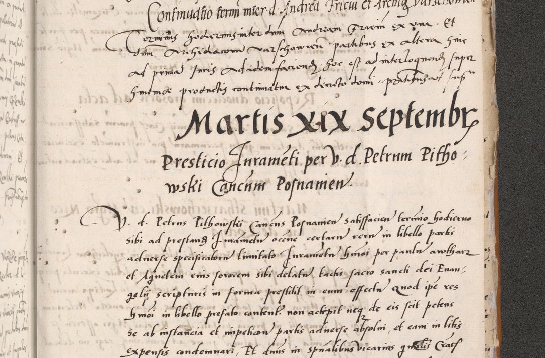 Zdjęcie nr 845 dla obiektu archiwalnego: Acta actorum coram reverendo patre domino Benedicto Isdbienski cancellario Gnesnesi, canonico et reverendissimi in Christo patris et domini domini Petri Dei gratia archiepiscopi Gnesnensis et episcopi Cracoviensis sedisque apostolice legati nati et primatis Regni Polonie, vicarioque in spiritualibus generali Cracoviensi ad annum Domini millesimum quingentisimum quadragesimum primum, cuius indictio est quatuordecima, pontificatus sanctissimi in Christo patris et domini nostri domini Pauli divina providencia pape tercii, anno ipsius septimo, feliciter continuantur. Dii cepta secundent