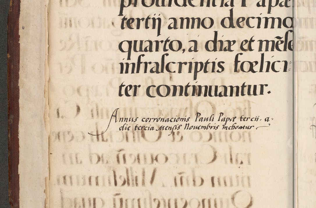 Zdjęcie nr 8 dla obiektu archiwalnego: Acta actorum causarum, sententiarum, obligationum et mandatorum coram reverendo patre et domini nostri domini Pauli divina providencia pape tertii, anno decimo quarto, a die et mense infrascriptis foeliciter continuantur. Annus coronancionis Pauli papae tercii a die tercia mensis Novembris inchoatur