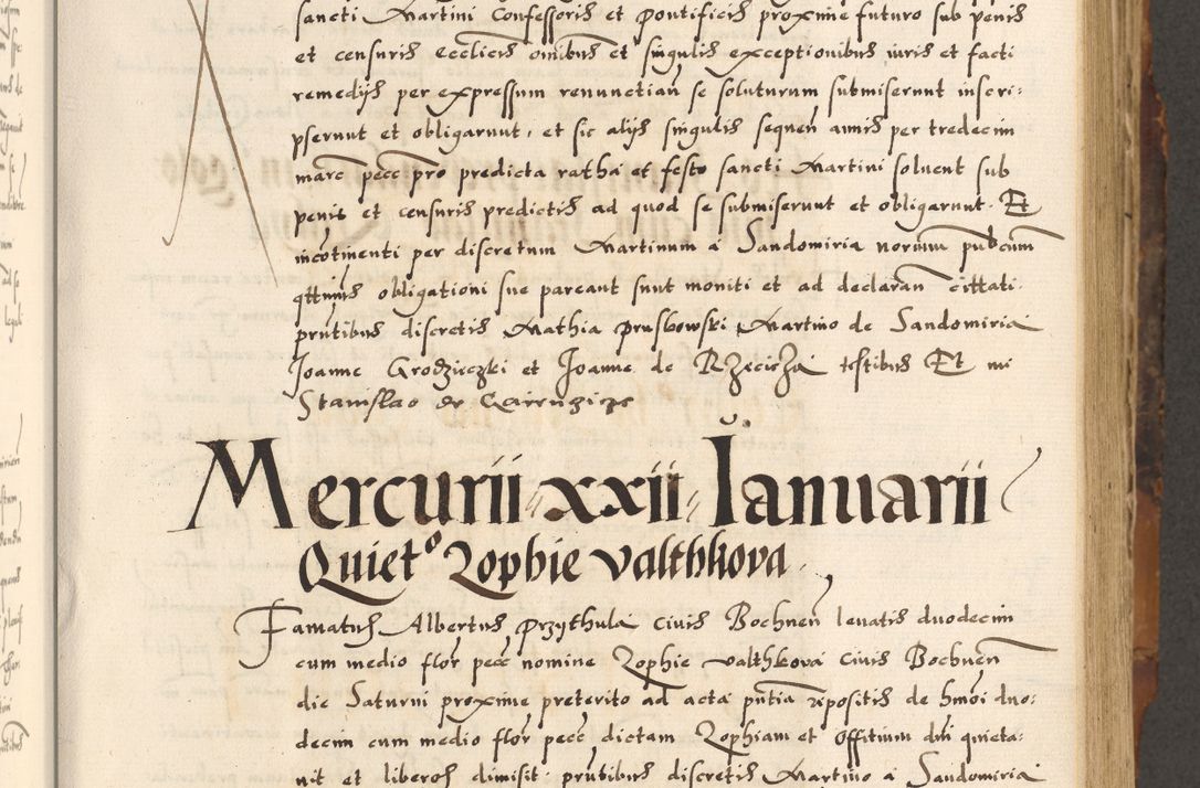 Zdjęcie nr 50 dla obiektu archiwalnego: Acta causarum, obligacionum, sentenciarum tam interlocutoriarum quam diffinitivarum constitutionumque coram reverendo patre domino Petro Porembski canonico et officiali generali Cracoviensi de anno Domini millesimo quingentesimo quadragesimo nono, cuius indictio septima, pontificatus sanctissimi in Christo patris et domini nostri domini Pauli divina providencia tercii, anno ipsius nacionis Pauli pape terciii die tercia mensis Novembris inchoatur