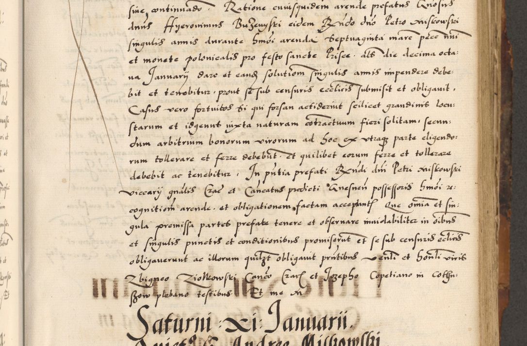 Zdjęcie nr 64 dla obiektu archiwalnego: Acta causarum, obligacionum, sentenciarum tam interlocutoriarum quam diffinitivarum constitutionumque coram reverendo patre domino Petro Porembski canonico et officiali generali Cracoviensi de anno Domini millesimo quingentesimo quadragesimo nono, cuius indictio septima, pontificatus sanctissimi in Christo patris et domini nostri domini Pauli divina providencia tercii, anno ipsius nacionis Pauli pape terciii die tercia mensis Novembris inchoatur