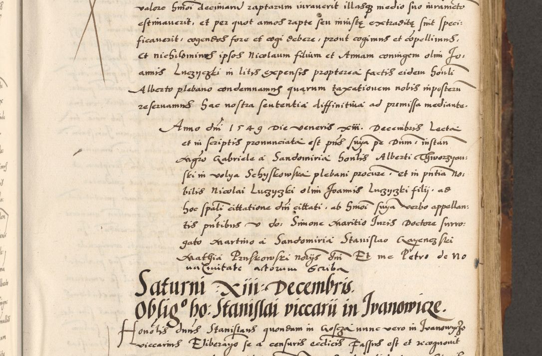 Zdjęcie nr 104 dla obiektu archiwalnego: Acta causarum, obligacionum, sentenciarum tam interlocutoriarum quam diffinitivarum constitutionumque coram reverendo patre domino Petro Porembski canonico et officiali generali Cracoviensi de anno Domini millesimo quingentesimo quadragesimo nono, cuius indictio septima, pontificatus sanctissimi in Christo patris et domini nostri domini Pauli divina providencia tercii, anno ipsius nacionis Pauli pape terciii die tercia mensis Novembris inchoatur