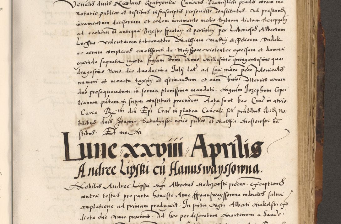 Zdjęcie nr 254 dla obiektu archiwalnego: Acta causarum, obligacionum, sentenciarum tam interlocutoriarum quam diffinitivarum constitutionumque coram reverendo patre domino Petro Porembski canonico et officiali generali Cracoviensi de anno Domini millesimo quingentesimo quadragesimo nono, cuius indictio septima, pontificatus sanctissimi in Christo patris et domini nostri domini Pauli divina providencia tercii, anno ipsius nacionis Pauli pape terciii die tercia mensis Novembris inchoatur