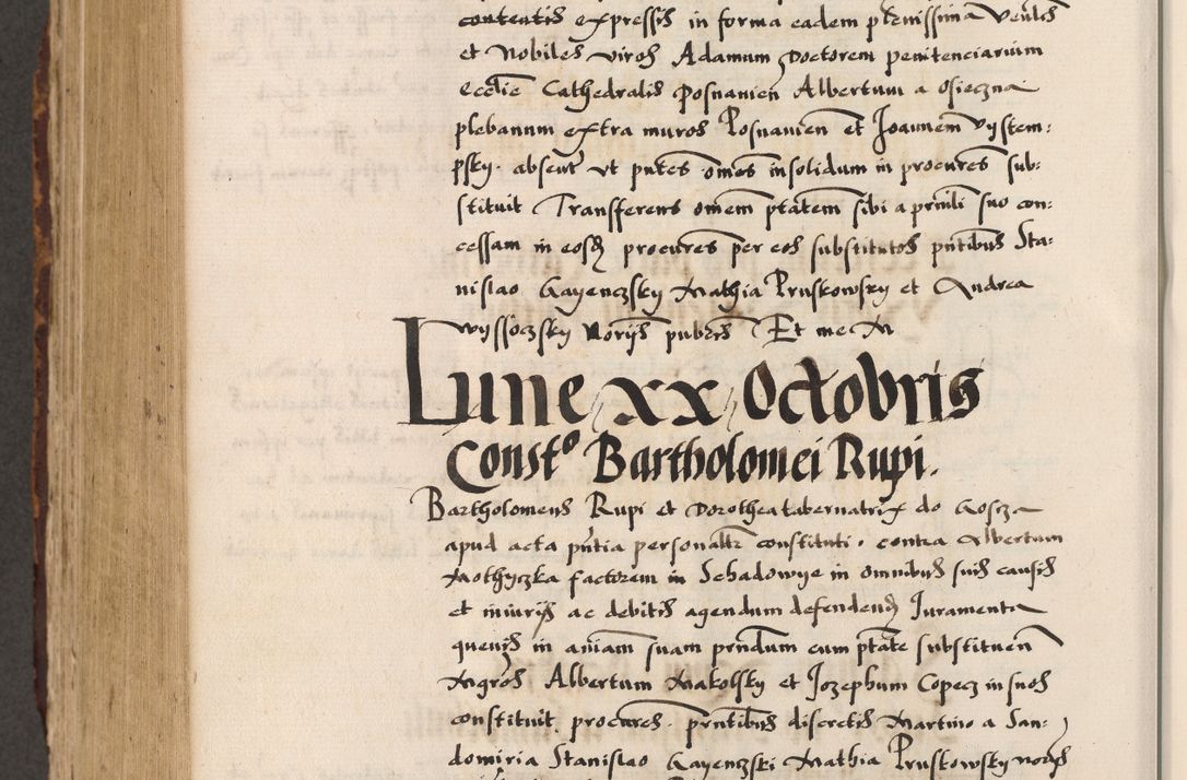 Zdjęcie nr 414 dla obiektu archiwalnego: Acta causarum, obligacionum, sentenciarum tam interlocutoriarum quam diffinitivarum constitutionumque coram reverendo patre domino Petro Porembski canonico et officiali generali Cracoviensi de anno Domini millesimo quingentesimo quadragesimo nono, cuius indictio septima, pontificatus sanctissimi in Christo patris et domini nostri domini Pauli divina providencia tercii, anno ipsius nacionis Pauli pape terciii die tercia mensis Novembris inchoatur