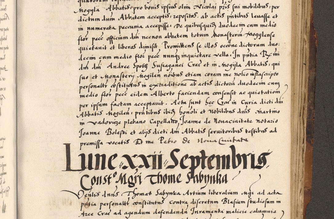 Zdjęcie nr 453 dla obiektu archiwalnego: Acta causarum, obligacionum, sentenciarum tam interlocutoriarum quam diffinitivarum constitutionumque coram reverendo patre domino Petro Porembski canonico et officiali generali Cracoviensi de anno Domini millesimo quingentesimo quadragesimo nono, cuius indictio septima, pontificatus sanctissimi in Christo patris et domini nostri domini Pauli divina providencia tercii, anno ipsius nacionis Pauli pape terciii die tercia mensis Novembris inchoatur