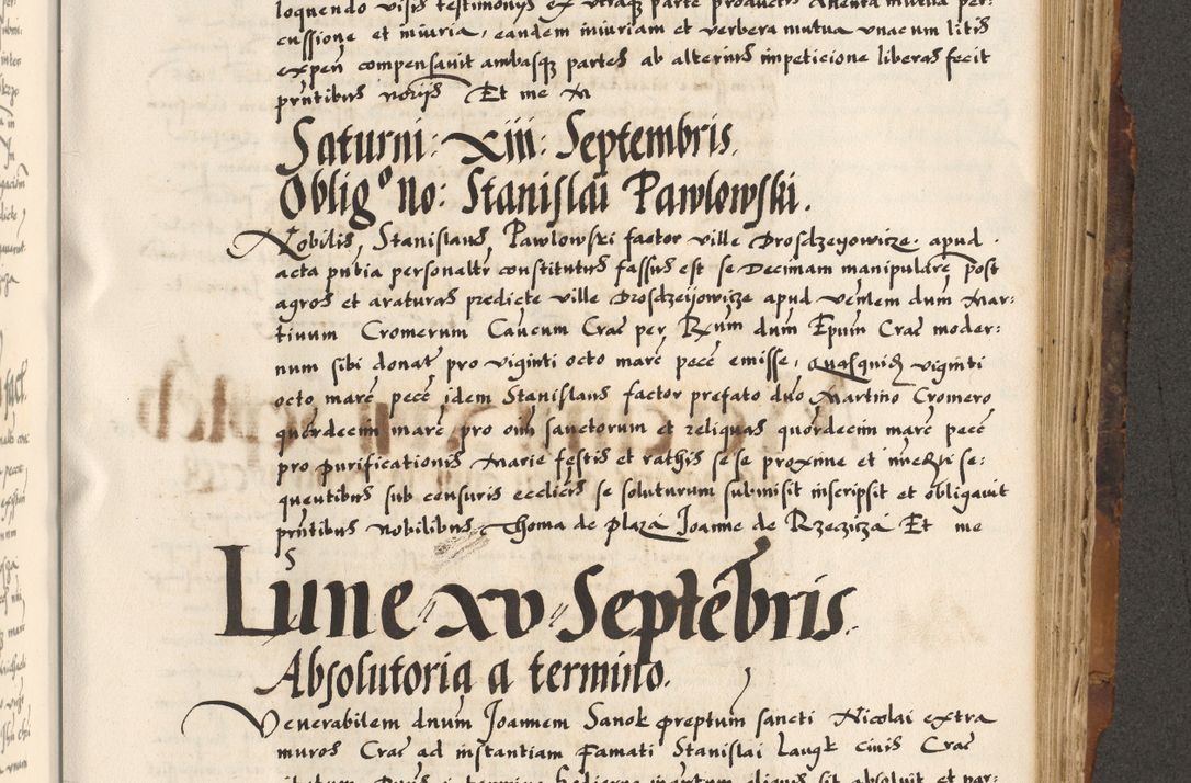 Zdjęcie nr 459 dla obiektu archiwalnego: Acta causarum, obligacionum, sentenciarum tam interlocutoriarum quam diffinitivarum constitutionumque coram reverendo patre domino Petro Porembski canonico et officiali generali Cracoviensi de anno Domini millesimo quingentesimo quadragesimo nono, cuius indictio septima, pontificatus sanctissimi in Christo patris et domini nostri domini Pauli divina providencia tercii, anno ipsius nacionis Pauli pape terciii die tercia mensis Novembris inchoatur