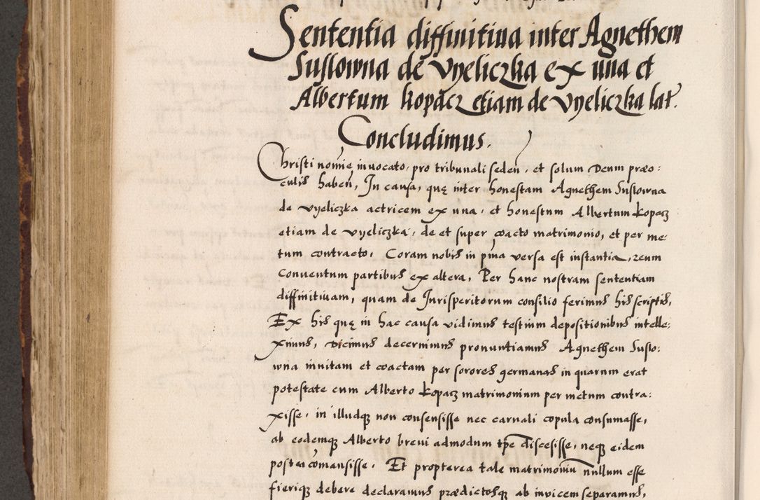 Zdjęcie nr 585 dla obiektu archiwalnego: Acta causarum, obligacionum, sentenciarum tam interlocutoriarum quam diffinitivarum constitutionumque coram reverendo patre domino Petro Porembski canonico et officiali generali Cracoviensi de anno Domini millesimo quingentesimo quadragesimo nono, cuius indictio septima, pontificatus sanctissimi in Christo patris et domini nostri domini Pauli divina providencia tercii, anno ipsius nacionis Pauli pape terciii die tercia mensis Novembris inchoatur