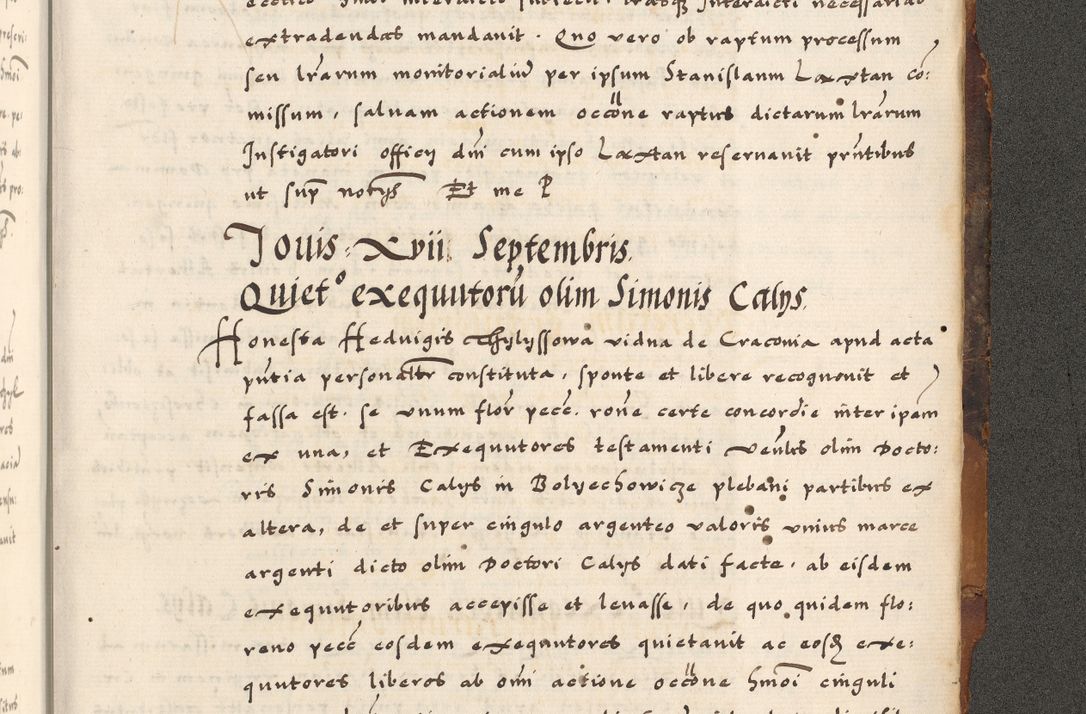 Zdjęcie nr 821 dla obiektu archiwalnego: Acta causarum, obligacionum, sentenciarum tam interlocutoriarum quam diffinitivarum constitutionumque coram reverendo patre domino Petro Porembski canonico et officiali generali Cracoviensi de anno Domini millesimo quingentesimo quadragesimo nono, cuius indictio septima, pontificatus sanctissimi in Christo patris et domini nostri domini Pauli divina providencia tercii, anno ipsius nacionis Pauli pape terciii die tercia mensis Novembris inchoatur