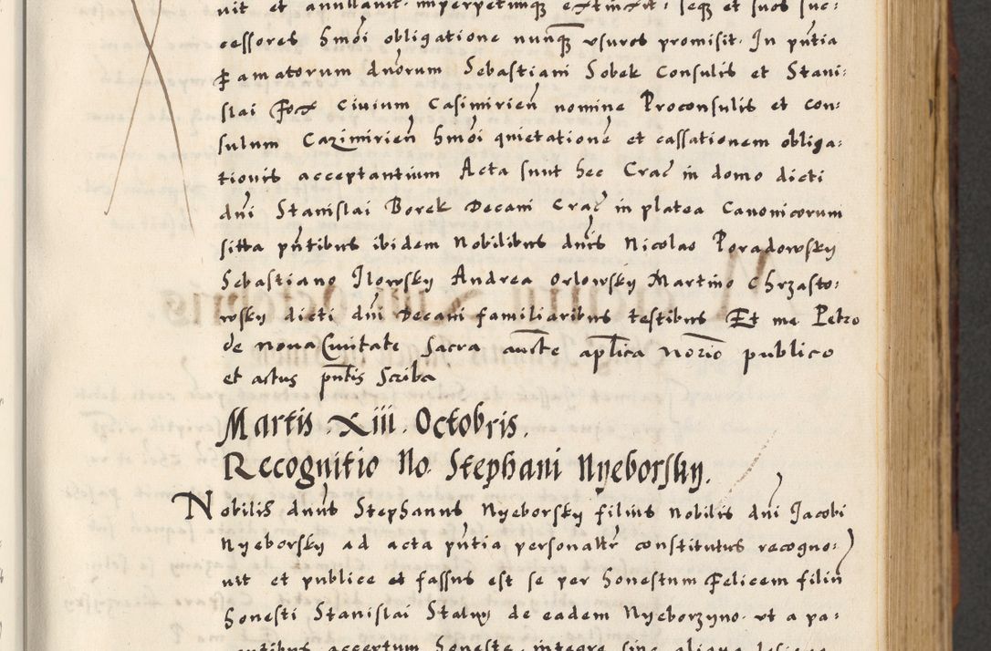 Zdjęcie nr 51 dla obiektu archiwalnego: [A]cta actorum causarum, sententiarum tam diffinitivarum quam interloquutoriarum, obligationum, constitutionum et contractuum coram reverendo patre domino Petro Porembski preposito Osvieczimensi, canonico et officiali generali Cracoviensi de anno Domini millesimo quingentesimo quinguagesimo primo, cuius indictio est nona, pontificatus sanctissimi in Christo patris et domini nostri domini Juliii divina providencia pape tercii, anno secundo, a die et mense infrascriptis feliciter continiantur