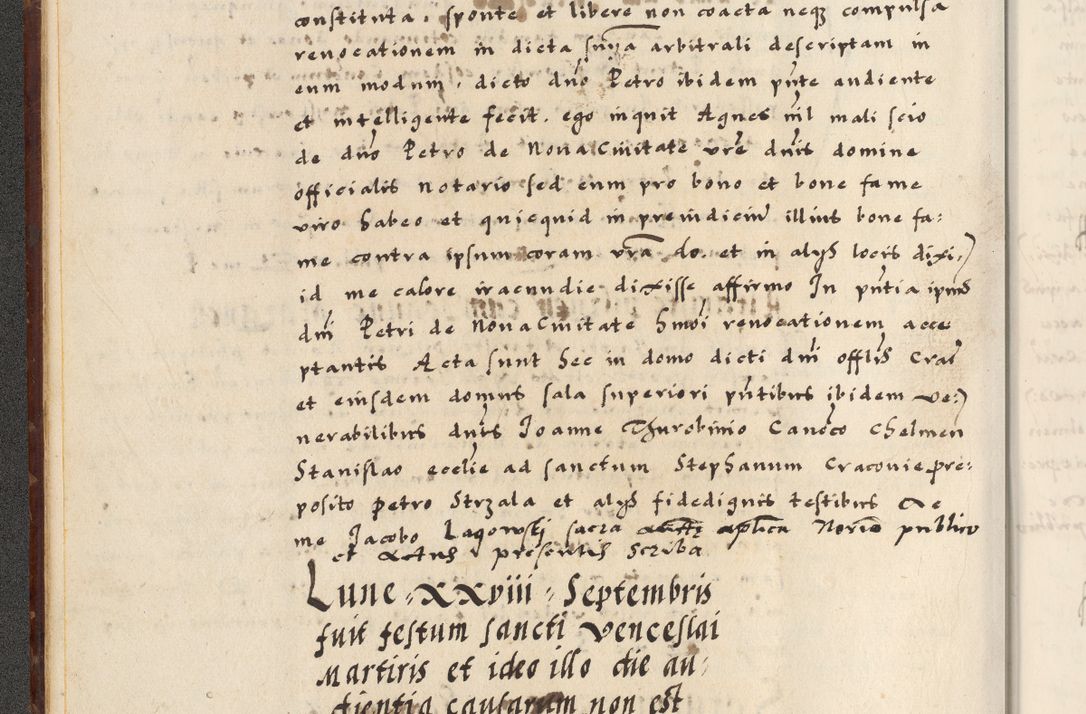 Zdjęcie nr 18 dla obiektu archiwalnego: [A]cta actorum causarum, sententiarum tam diffinitivarum quam interloquutoriarum, obligationum, constitutionum et contractuum coram reverendo patre domino Petro Porembski preposito Osvieczimensi, canonico et officiali generali Cracoviensi de anno Domini millesimo quingentesimo quinguagesimo primo, cuius indictio est nona, pontificatus sanctissimi in Christo patris et domini nostri domini Juliii divina providencia pape tercii, anno secundo, a die et mense infrascriptis feliciter continiantur