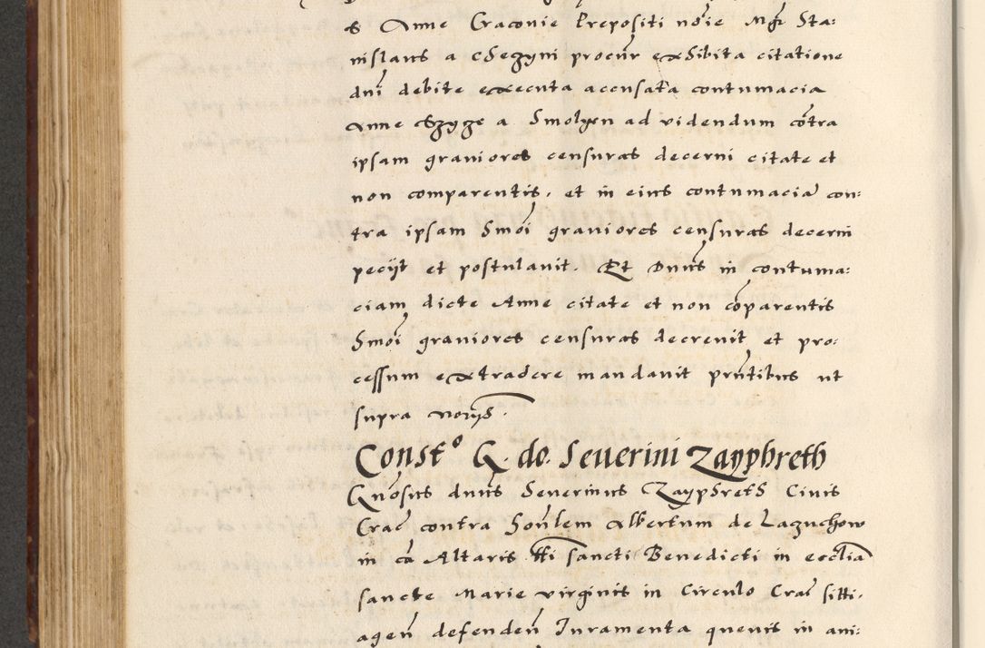 Zdjęcie nr 390 dla obiektu archiwalnego: [A]cta actorum causarum, sententiarum tam diffinitivarum quam interloquutoriarum, obligationum, constitutionum et contractuum coram reverendo patre domino Petro Porembski preposito Osvieczimensi, canonico et officiali generali Cracoviensi de anno Domini millesimo quingentesimo quinguagesimo primo, cuius indictio est nona, pontificatus sanctissimi in Christo patris et domini nostri domini Juliii divina providencia pape tercii, anno secundo, a die et mense infrascriptis feliciter continiantur
