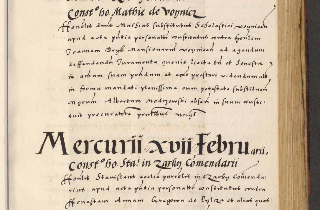 Zdjęcie nr 345 dla obiektu archiwalnego: [A]cta actorum causarum, sententiarum tam diffinitivarum quam interloquutoriarum, obligationum, constitutionum et contractuum coram reverendo patre domino Petro Porembski preposito Osvieczimensi, canonico et officiali generali Cracoviensi de anno Domini millesimo quingentesimo quinguagesimo primo, cuius indictio est nona, pontificatus sanctissimi in Christo patris et domini nostri domini Juliii divina providencia pape tercii, anno secundo, a die et mense infrascriptis feliciter continiantur