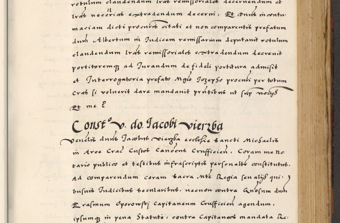 Zdjęcie nr 285 dla obiektu archiwalnego: [A]cta actorum causarum, sententiarum tam diffinitivarum quam interloquutoriarum, obligationum, constitutionum et contractuum coram reverendo patre domino Petro Porembski preposito Osvieczimensi, canonico et officiali generali Cracoviensi de anno Domini millesimo quingentesimo quinguagesimo primo, cuius indictio est nona, pontificatus sanctissimi in Christo patris et domini nostri domini Juliii divina providencia pape tercii, anno secundo, a die et mense infrascriptis feliciter continiantur