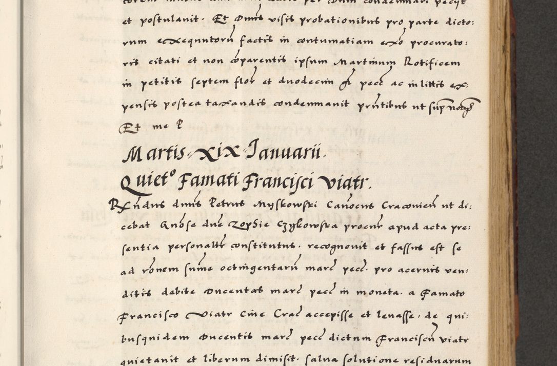 Zdjęcie nr 265 dla obiektu archiwalnego: [A]cta actorum causarum, sententiarum tam diffinitivarum quam interloquutoriarum, obligationum, constitutionum et contractuum coram reverendo patre domino Petro Porembski preposito Osvieczimensi, canonico et officiali generali Cracoviensi de anno Domini millesimo quingentesimo quinguagesimo primo, cuius indictio est nona, pontificatus sanctissimi in Christo patris et domini nostri domini Juliii divina providencia pape tercii, anno secundo, a die et mense infrascriptis feliciter continiantur