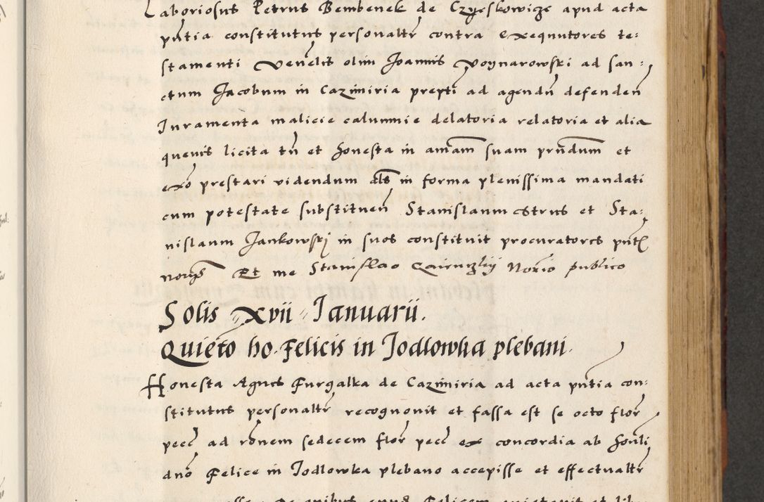Zdjęcie nr 259 dla obiektu archiwalnego: [A]cta actorum causarum, sententiarum tam diffinitivarum quam interloquutoriarum, obligationum, constitutionum et contractuum coram reverendo patre domino Petro Porembski preposito Osvieczimensi, canonico et officiali generali Cracoviensi de anno Domini millesimo quingentesimo quinguagesimo primo, cuius indictio est nona, pontificatus sanctissimi in Christo patris et domini nostri domini Juliii divina providencia pape tercii, anno secundo, a die et mense infrascriptis feliciter continiantur