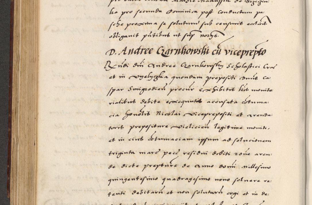 Zdjęcie nr 512 dla obiektu archiwalnego: [A]cta actorum causarum, sententiarum tam diffinitivarum quam interloquutoriarum, obligationum, constitutionum et contractuum coram reverendo patre domino Petro Porembski preposito Osvieczimensi, canonico et officiali generali Cracoviensi de anno Domini millesimo quingentesimo quinguagesimo primo, cuius indictio est nona, pontificatus sanctissimi in Christo patris et domini nostri domini Juliii divina providencia pape tercii, anno secundo, a die et mense infrascriptis feliciter continiantur