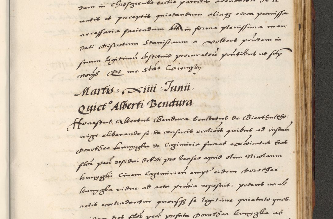 Zdjęcie nr 773 dla obiektu archiwalnego: [A]cta actorum causarum, sententiarum tam diffinitivarum quam interloquutoriarum, obligationum, constitutionum et contractuum coram reverendo patre domino Petro Porembski preposito Osvieczimensi, canonico et officiali generali Cracoviensi de anno Domini millesimo quingentesimo quinguagesimo primo, cuius indictio est nona, pontificatus sanctissimi in Christo patris et domini nostri domini Juliii divina providencia pape tercii, anno secundo, a die et mense infrascriptis feliciter continiantur