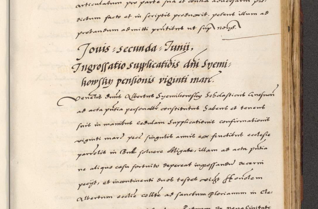 Zdjęcie nr 735 dla obiektu archiwalnego: [A]cta actorum causarum, sententiarum tam diffinitivarum quam interloquutoriarum, obligationum, constitutionum et contractuum coram reverendo patre domino Petro Porembski preposito Osvieczimensi, canonico et officiali generali Cracoviensi de anno Domini millesimo quingentesimo quinguagesimo primo, cuius indictio est nona, pontificatus sanctissimi in Christo patris et domini nostri domini Juliii divina providencia pape tercii, anno secundo, a die et mense infrascriptis feliciter continiantur