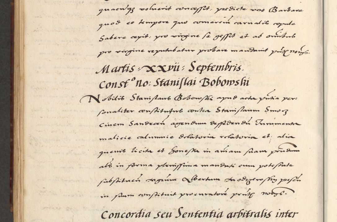 Zdjęcie nr 962 dla obiektu archiwalnego: [A]cta actorum causarum, sententiarum tam diffinitivarum quam interloquutoriarum, obligationum, constitutionum et contractuum coram reverendo patre domino Petro Porembski preposito Osvieczimensi, canonico et officiali generali Cracoviensi de anno Domini millesimo quingentesimo quinguagesimo primo, cuius indictio est nona, pontificatus sanctissimi in Christo patris et domini nostri domini Juliii divina providencia pape tercii, anno secundo, a die et mense infrascriptis feliciter continiantur