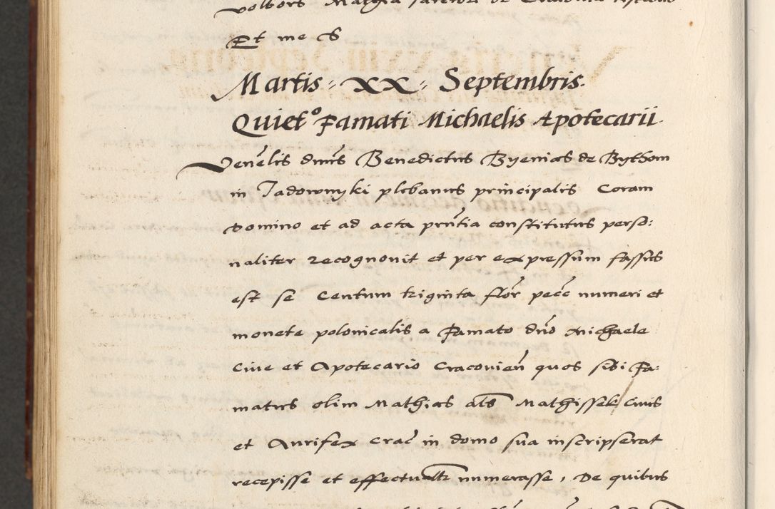 Zdjęcie nr 958 dla obiektu archiwalnego: [A]cta actorum causarum, sententiarum tam diffinitivarum quam interloquutoriarum, obligationum, constitutionum et contractuum coram reverendo patre domino Petro Porembski preposito Osvieczimensi, canonico et officiali generali Cracoviensi de anno Domini millesimo quingentesimo quinguagesimo primo, cuius indictio est nona, pontificatus sanctissimi in Christo patris et domini nostri domini Juliii divina providencia pape tercii, anno secundo, a die et mense infrascriptis feliciter continiantur