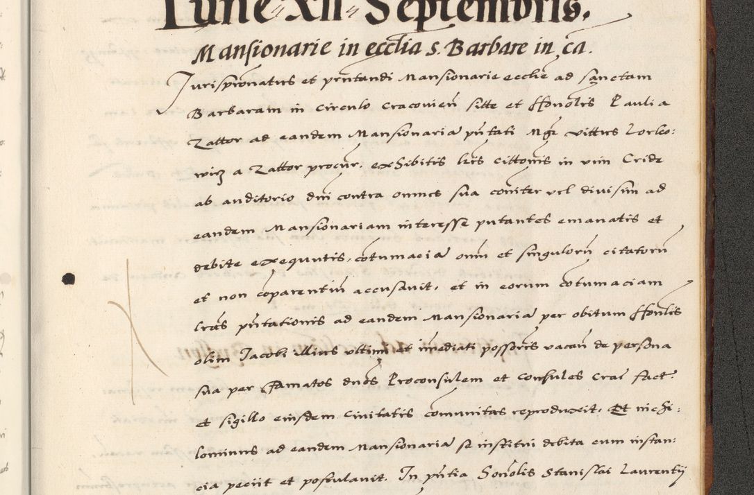 Zdjęcie nr 943 dla obiektu archiwalnego: [A]cta actorum causarum, sententiarum tam diffinitivarum quam interloquutoriarum, obligationum, constitutionum et contractuum coram reverendo patre domino Petro Porembski preposito Osvieczimensi, canonico et officiali generali Cracoviensi de anno Domini millesimo quingentesimo quinguagesimo primo, cuius indictio est nona, pontificatus sanctissimi in Christo patris et domini nostri domini Juliii divina providencia pape tercii, anno secundo, a die et mense infrascriptis feliciter continiantur