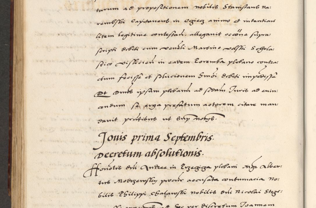Zdjęcie nr 908 dla obiektu archiwalnego: [A]cta actorum causarum, sententiarum tam diffinitivarum quam interloquutoriarum, obligationum, constitutionum et contractuum coram reverendo patre domino Petro Porembski preposito Osvieczimensi, canonico et officiali generali Cracoviensi de anno Domini millesimo quingentesimo quinguagesimo primo, cuius indictio est nona, pontificatus sanctissimi in Christo patris et domini nostri domini Juliii divina providencia pape tercii, anno secundo, a die et mense infrascriptis feliciter continiantur