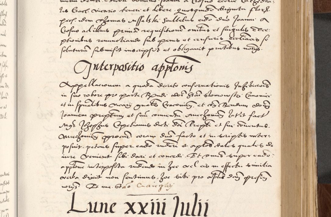 Zdjęcie nr 199 dla obiektu archiwalnego: Acta actorum causarum, sententiarum tam diffinitivarum quam interlocutoriam, obligationum, constitutionum, contractuum etc. coram reverendo patre domino Petro Porembski preposito Oswieczimensi, canonico et officiali Cracoviensi de anno Domini millesimo DºLº quarto, indictione duodecima, pontificatus sanctissimi in Christo patris et domini nostri domini Julii divina providencia papae eius nominis tercii, anno quarto, a die et mense infrasciptis continuantur