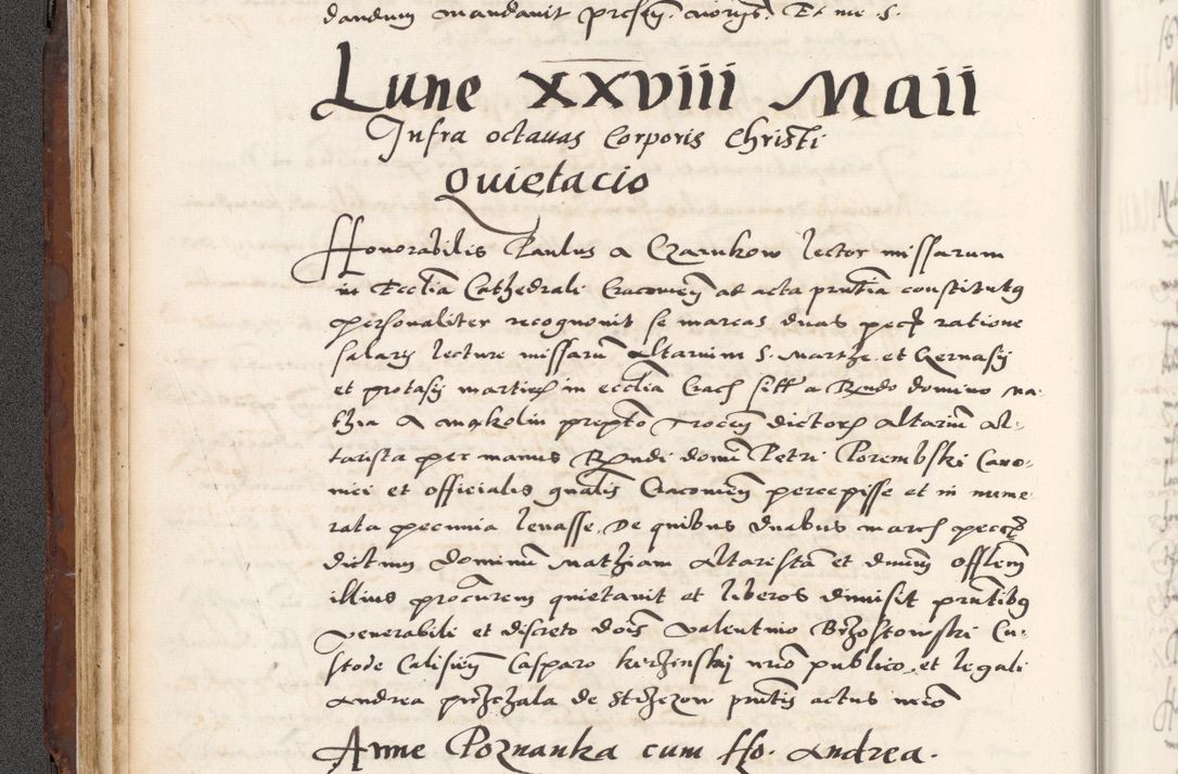 Zdjęcie nr 120 dla obiektu archiwalnego: Acta actorum causarum, sententiarum tam diffinitivarum quam interlocutoriam, obligationum, constitutionum, contractuum etc. coram reverendo patre domino Petro Porembski preposito Oswieczimensi, canonico et officiali Cracoviensi de anno Domini millesimo DºLº quarto, indictione duodecima, pontificatus sanctissimi in Christo patris et domini nostri domini Julii divina providencia papae eius nominis tercii, anno quarto, a die et mense infrasciptis continuantur