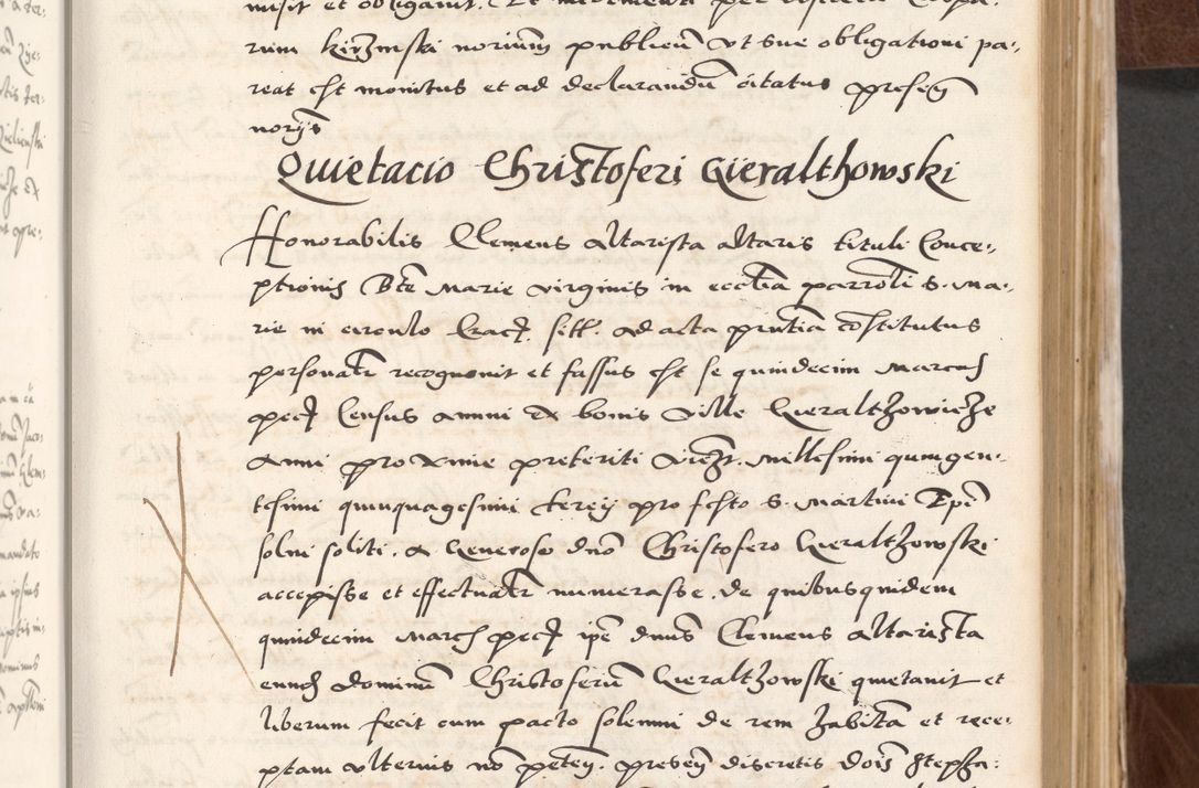 Zdjęcie nr 115 dla obiektu archiwalnego: Acta actorum causarum, sententiarum tam diffinitivarum quam interlocutoriam, obligationum, constitutionum, contractuum etc. coram reverendo patre domino Petro Porembski preposito Oswieczimensi, canonico et officiali Cracoviensi de anno Domini millesimo DºLº quarto, indictione duodecima, pontificatus sanctissimi in Christo patris et domini nostri domini Julii divina providencia papae eius nominis tercii, anno quarto, a die et mense infrasciptis continuantur