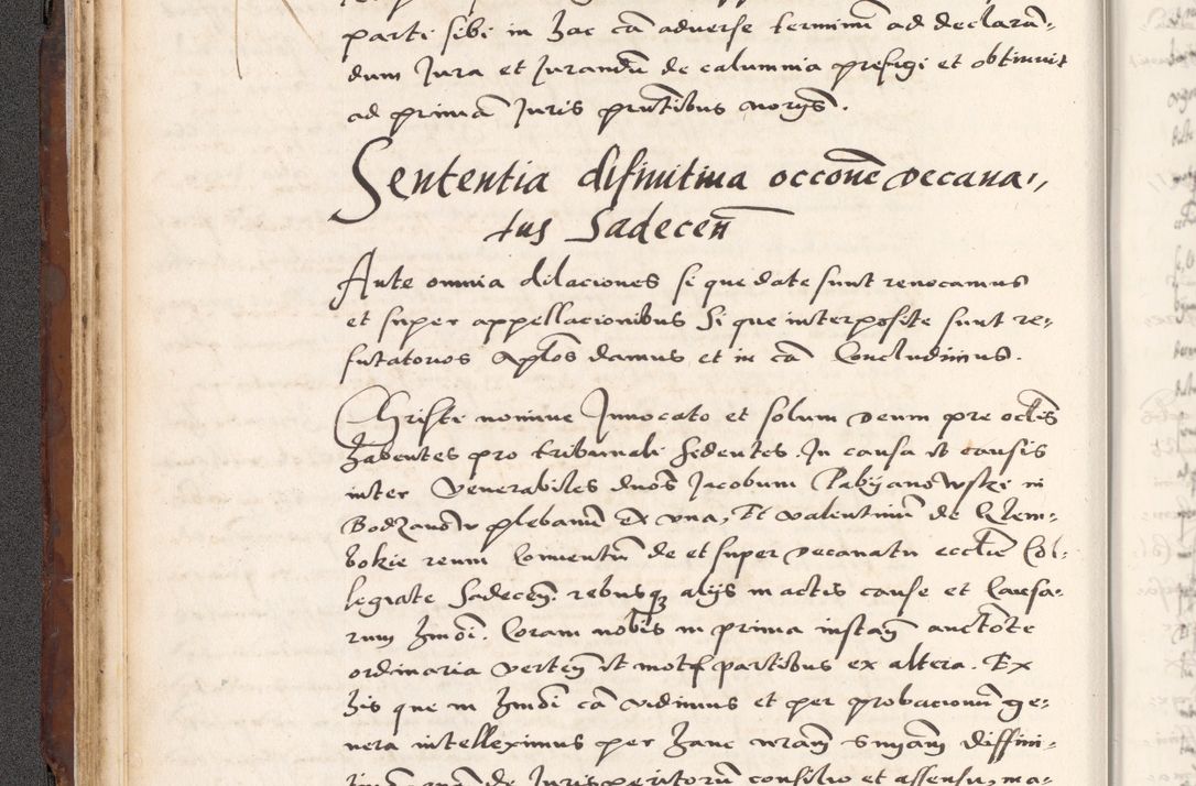 Zdjęcie nr 100 dla obiektu archiwalnego: Acta actorum causarum, sententiarum tam diffinitivarum quam interlocutoriam, obligationum, constitutionum, contractuum etc. coram reverendo patre domino Petro Porembski preposito Oswieczimensi, canonico et officiali Cracoviensi de anno Domini millesimo DºLº quarto, indictione duodecima, pontificatus sanctissimi in Christo patris et domini nostri domini Julii divina providencia papae eius nominis tercii, anno quarto, a die et mense infrasciptis continuantur