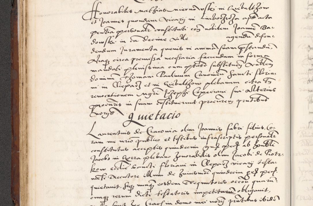 Zdjęcie nr 96 dla obiektu archiwalnego: Acta actorum causarum, sententiarum tam diffinitivarum quam interlocutoriam, obligationum, constitutionum, contractuum etc. coram reverendo patre domino Petro Porembski preposito Oswieczimensi, canonico et officiali Cracoviensi de anno Domini millesimo DºLº quarto, indictione duodecima, pontificatus sanctissimi in Christo patris et domini nostri domini Julii divina providencia papae eius nominis tercii, anno quarto, a die et mense infrasciptis continuantur