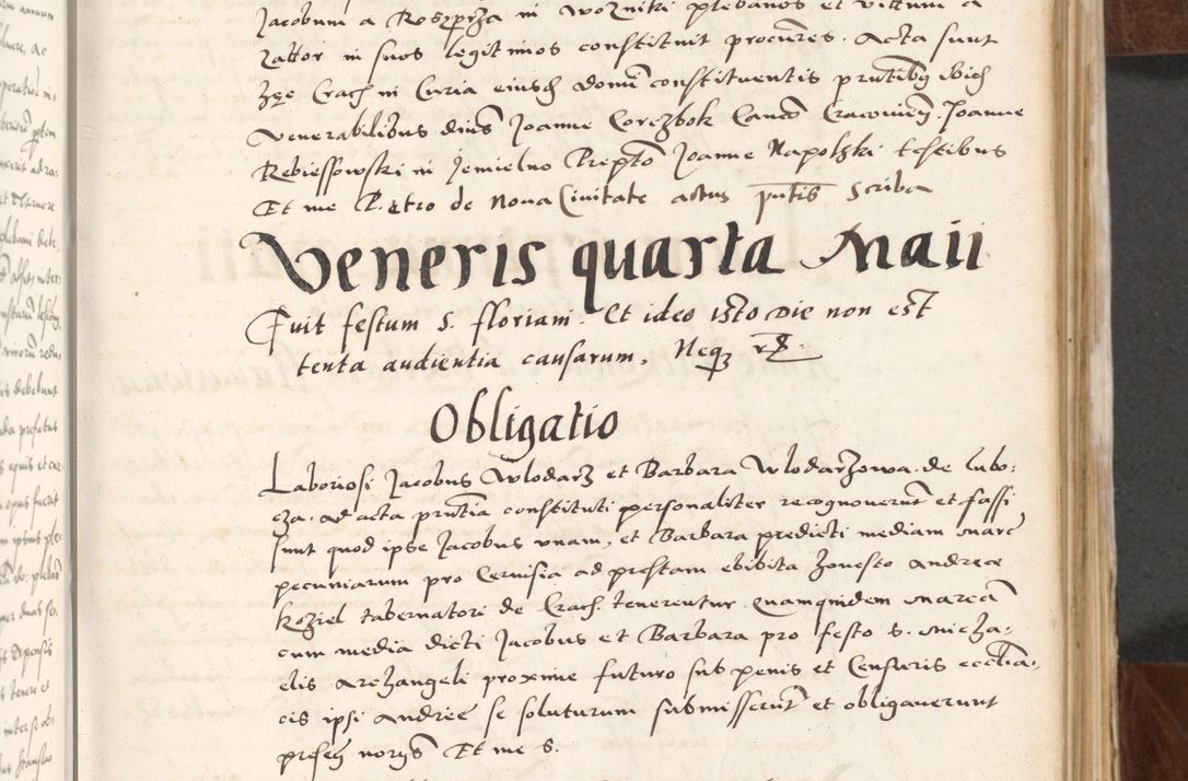 Zdjęcie nr 79 dla obiektu archiwalnego: Acta actorum causarum, sententiarum tam diffinitivarum quam interlocutoriam, obligationum, constitutionum, contractuum etc. coram reverendo patre domino Petro Porembski preposito Oswieczimensi, canonico et officiali Cracoviensi de anno Domini millesimo DºLº quarto, indictione duodecima, pontificatus sanctissimi in Christo patris et domini nostri domini Julii divina providencia papae eius nominis tercii, anno quarto, a die et mense infrasciptis continuantur