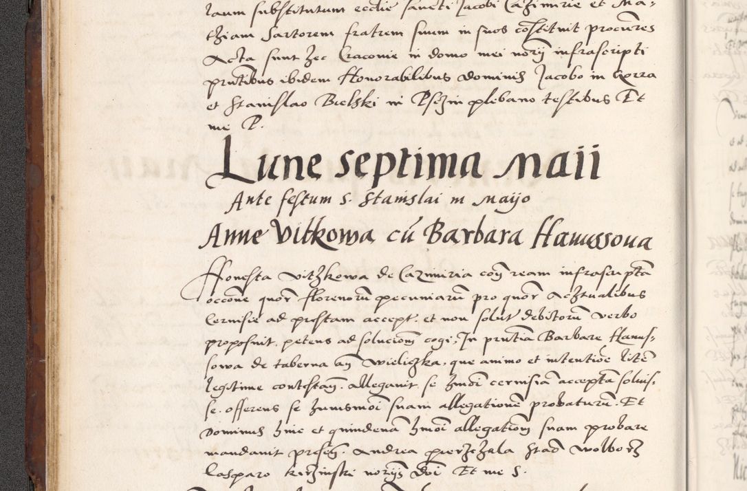 Zdjęcie nr 80 dla obiektu archiwalnego: Acta actorum causarum, sententiarum tam diffinitivarum quam interlocutoriam, obligationum, constitutionum, contractuum etc. coram reverendo patre domino Petro Porembski preposito Oswieczimensi, canonico et officiali Cracoviensi de anno Domini millesimo DºLº quarto, indictione duodecima, pontificatus sanctissimi in Christo patris et domini nostri domini Julii divina providencia papae eius nominis tercii, anno quarto, a die et mense infrasciptis continuantur