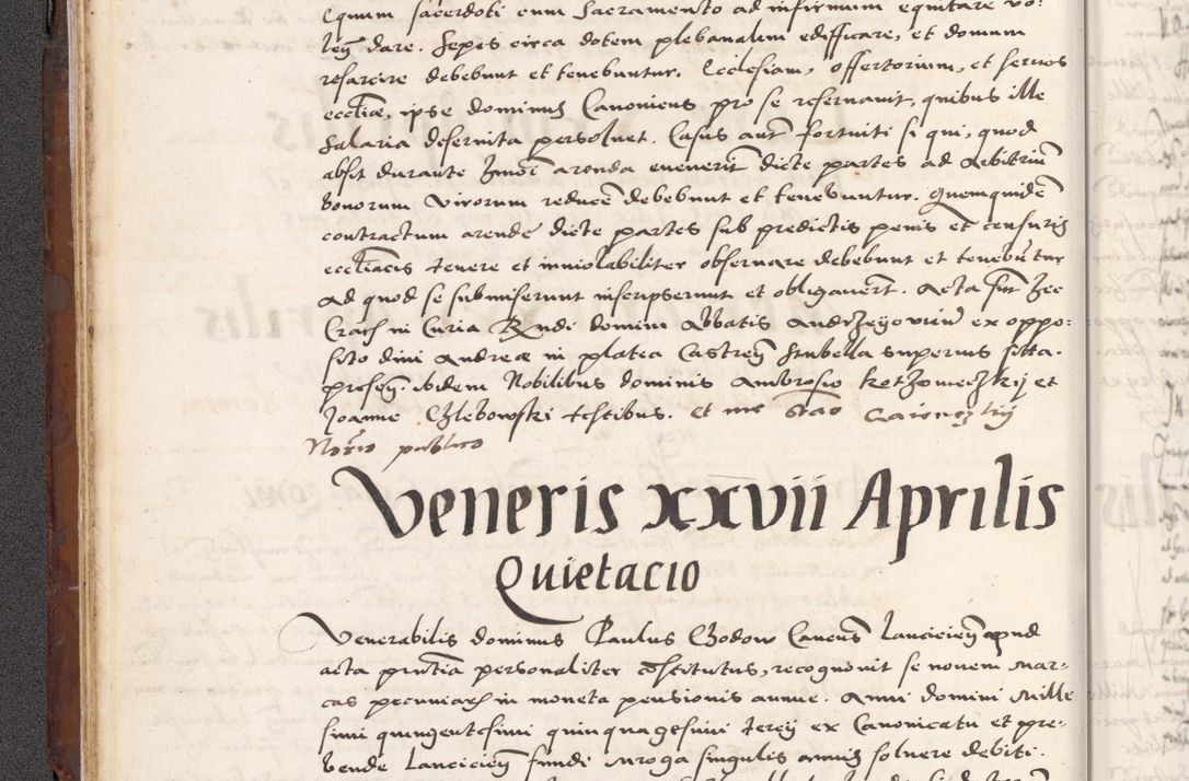Zdjęcie nr 64 dla obiektu archiwalnego: Acta actorum causarum, sententiarum tam diffinitivarum quam interlocutoriam, obligationum, constitutionum, contractuum etc. coram reverendo patre domino Petro Porembski preposito Oswieczimensi, canonico et officiali Cracoviensi de anno Domini millesimo DºLº quarto, indictione duodecima, pontificatus sanctissimi in Christo patris et domini nostri domini Julii divina providencia papae eius nominis tercii, anno quarto, a die et mense infrasciptis continuantur