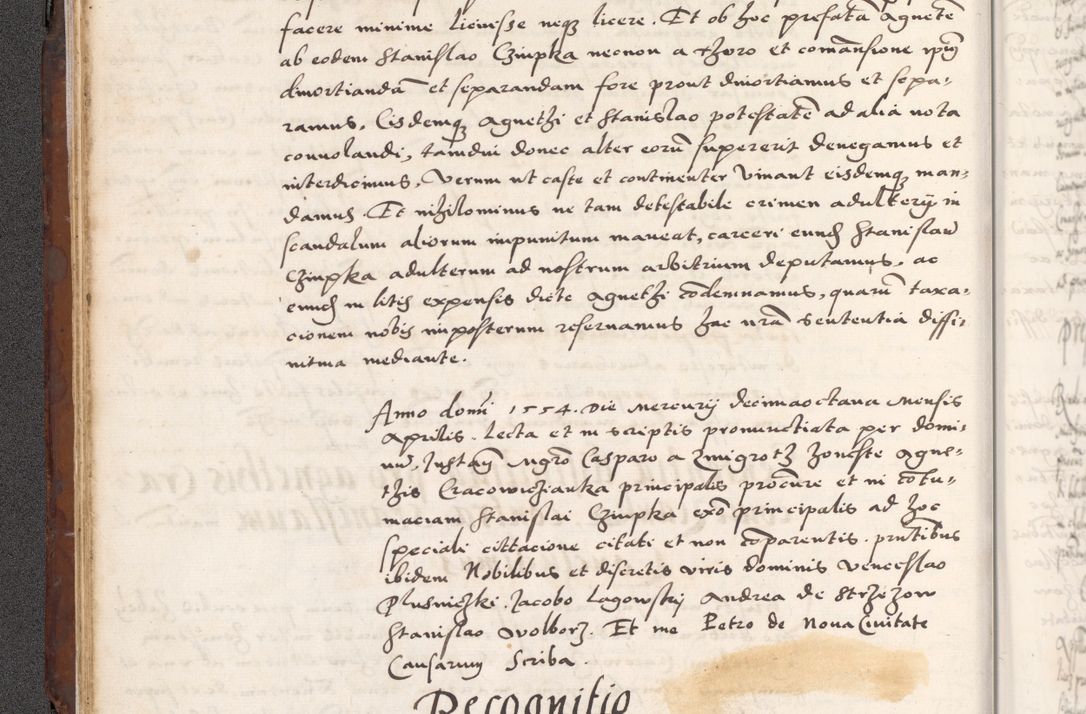 Zdjęcie nr 60 dla obiektu archiwalnego: Acta actorum causarum, sententiarum tam diffinitivarum quam interlocutoriam, obligationum, constitutionum, contractuum etc. coram reverendo patre domino Petro Porembski preposito Oswieczimensi, canonico et officiali Cracoviensi de anno Domini millesimo DºLº quarto, indictione duodecima, pontificatus sanctissimi in Christo patris et domini nostri domini Julii divina providencia papae eius nominis tercii, anno quarto, a die et mense infrasciptis continuantur