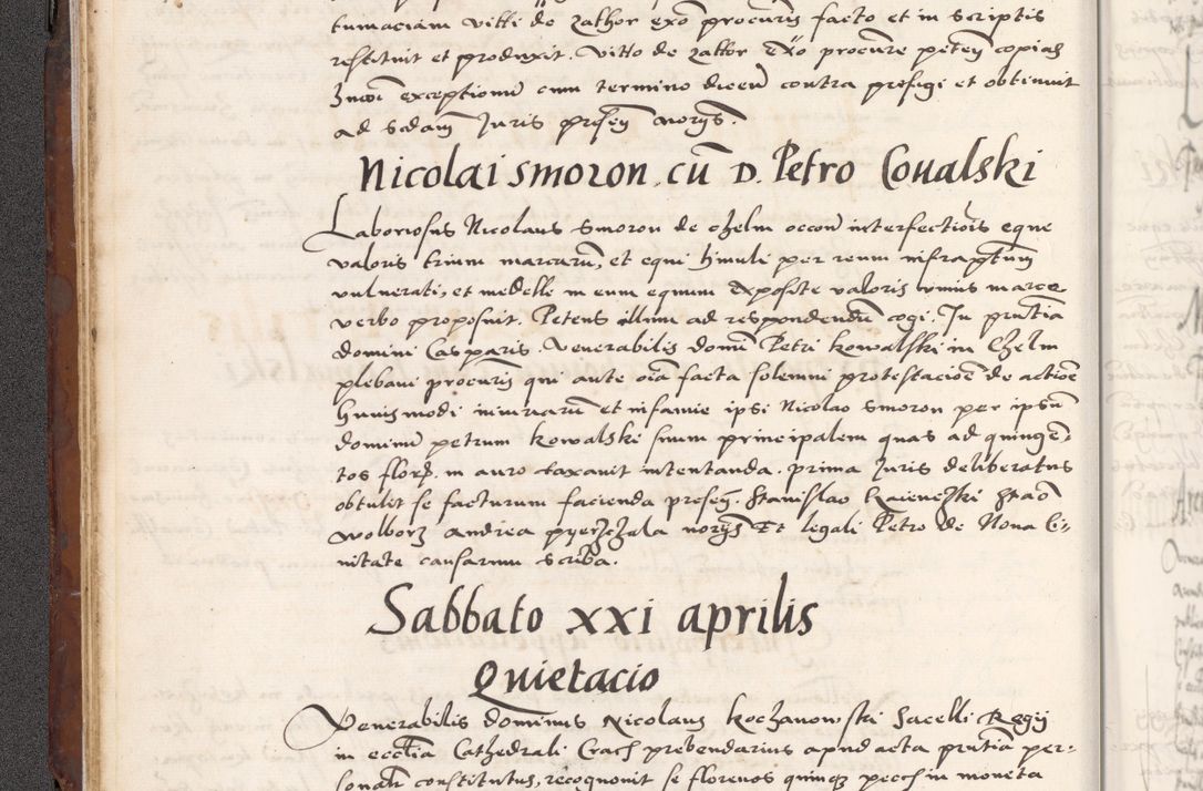 Zdjęcie nr 62 dla obiektu archiwalnego: Acta actorum causarum, sententiarum tam diffinitivarum quam interlocutoriam, obligationum, constitutionum, contractuum etc. coram reverendo patre domino Petro Porembski preposito Oswieczimensi, canonico et officiali Cracoviensi de anno Domini millesimo DºLº quarto, indictione duodecima, pontificatus sanctissimi in Christo patris et domini nostri domini Julii divina providencia papae eius nominis tercii, anno quarto, a die et mense infrasciptis continuantur