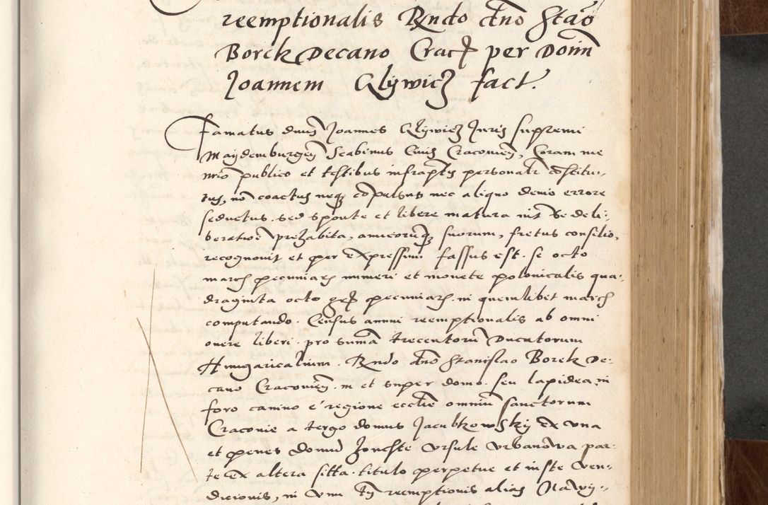 Zdjęcie nr 381 dla obiektu archiwalnego: Acta actorum causarum, sententiarum tam diffinitivarum quam interlocutoriam, obligationum, constitutionum, contractuum etc. coram reverendo patre domino Petro Porembski preposito Oswieczimensi, canonico et officiali Cracoviensi de anno Domini millesimo DºLº quarto, indictione duodecima, pontificatus sanctissimi in Christo patris et domini nostri domini Julii divina providencia papae eius nominis tercii, anno quarto, a die et mense infrasciptis continuantur