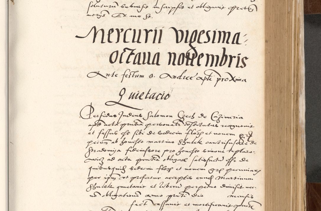 Zdjęcie nr 351 dla obiektu archiwalnego: Acta actorum causarum, sententiarum tam diffinitivarum quam interlocutoriam, obligationum, constitutionum, contractuum etc. coram reverendo patre domino Petro Porembski preposito Oswieczimensi, canonico et officiali Cracoviensi de anno Domini millesimo DºLº quarto, indictione duodecima, pontificatus sanctissimi in Christo patris et domini nostri domini Julii divina providencia papae eius nominis tercii, anno quarto, a die et mense infrasciptis continuantur