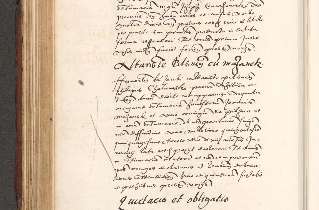 Zdjęcie nr 350 dla obiektu archiwalnego: Acta actorum causarum, sententiarum tam diffinitivarum quam interlocutoriam, obligationum, constitutionum, contractuum etc. coram reverendo patre domino Petro Porembski preposito Oswieczimensi, canonico et officiali Cracoviensi de anno Domini millesimo DºLº quarto, indictione duodecima, pontificatus sanctissimi in Christo patris et domini nostri domini Julii divina providencia papae eius nominis tercii, anno quarto, a die et mense infrasciptis continuantur