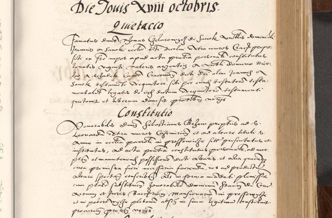 Zdjęcie nr 289 dla obiektu archiwalnego: Acta actorum causarum, sententiarum tam diffinitivarum quam interlocutoriam, obligationum, constitutionum, contractuum etc. coram reverendo patre domino Petro Porembski preposito Oswieczimensi, canonico et officiali Cracoviensi de anno Domini millesimo DºLº quarto, indictione duodecima, pontificatus sanctissimi in Christo patris et domini nostri domini Julii divina providencia papae eius nominis tercii, anno quarto, a die et mense infrasciptis continuantur