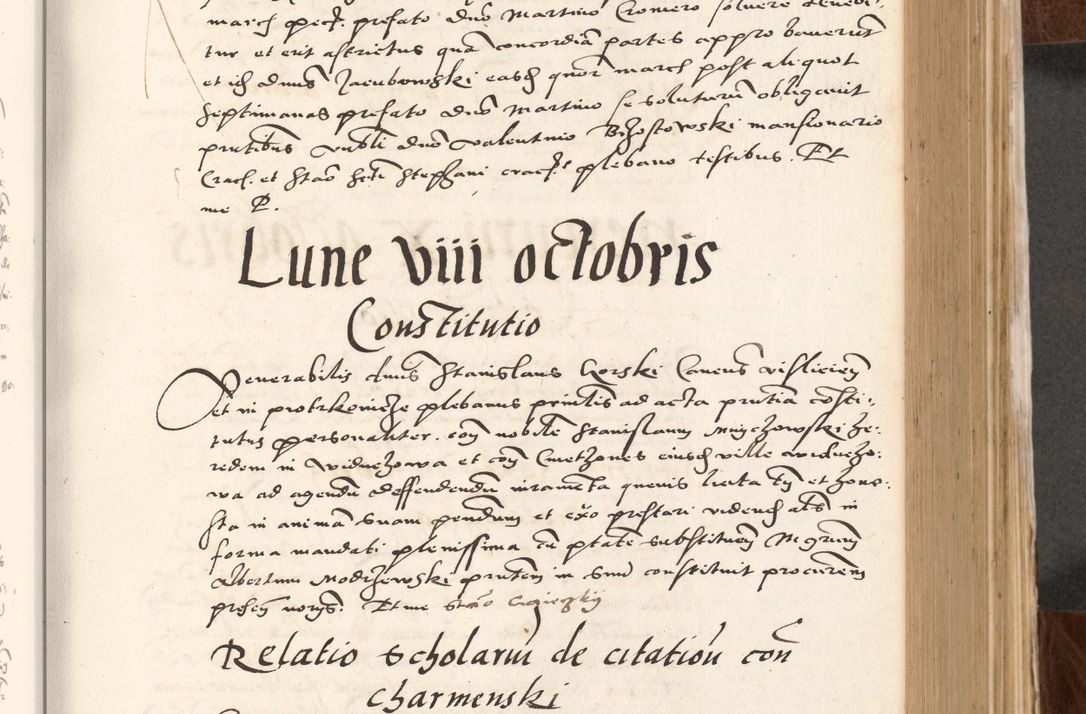 Zdjęcie nr 281 dla obiektu archiwalnego: Acta actorum causarum, sententiarum tam diffinitivarum quam interlocutoriam, obligationum, constitutionum, contractuum etc. coram reverendo patre domino Petro Porembski preposito Oswieczimensi, canonico et officiali Cracoviensi de anno Domini millesimo DºLº quarto, indictione duodecima, pontificatus sanctissimi in Christo patris et domini nostri domini Julii divina providencia papae eius nominis tercii, anno quarto, a die et mense infrasciptis continuantur