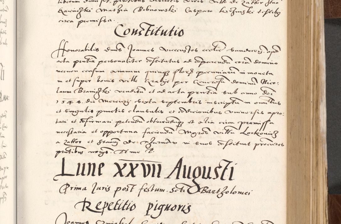 Zdjęcie nr 219 dla obiektu archiwalnego: Acta actorum causarum, sententiarum tam diffinitivarum quam interlocutoriam, obligationum, constitutionum, contractuum etc. coram reverendo patre domino Petro Porembski preposito Oswieczimensi, canonico et officiali Cracoviensi de anno Domini millesimo DºLº quarto, indictione duodecima, pontificatus sanctissimi in Christo patris et domini nostri domini Julii divina providencia papae eius nominis tercii, anno quarto, a die et mense infrasciptis continuantur